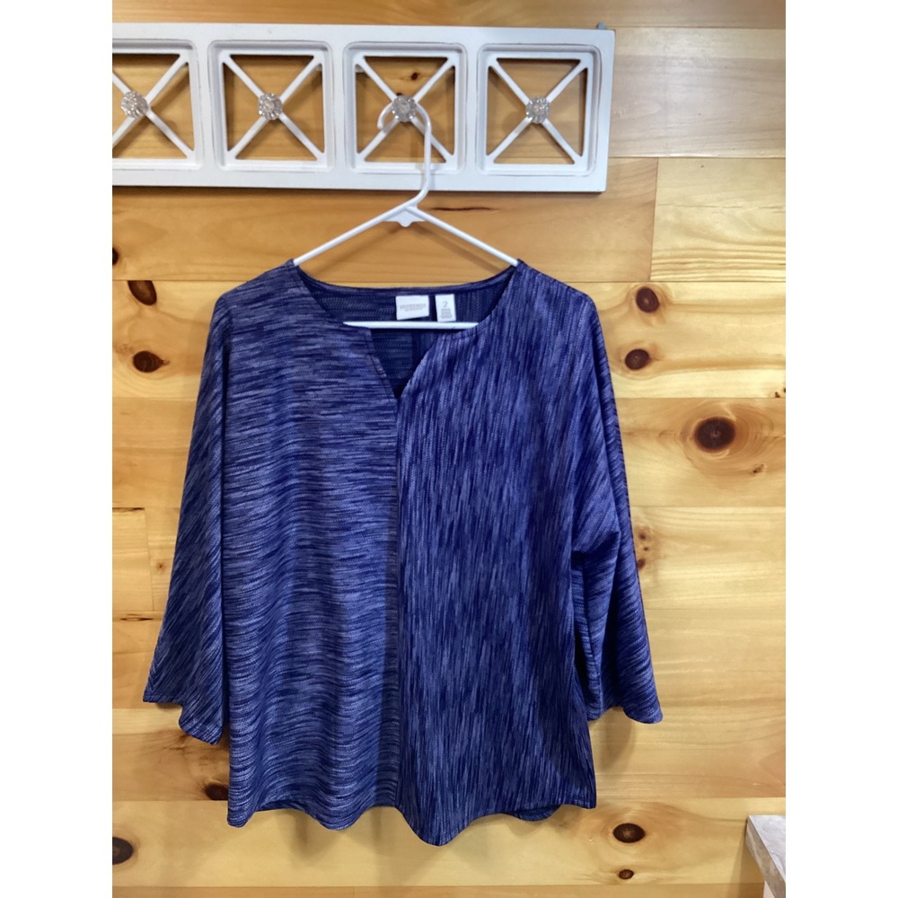 Weekends by Chico's Women Navy Blue Space Dye Dolman 3/4 Sleeve Top Large NEW
